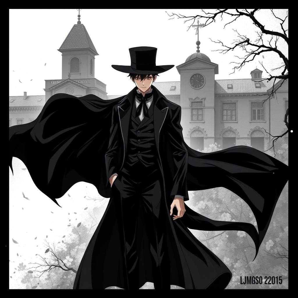 An anime-style book cover for the novel "Magnus The Black Ace 99", drawing inspiration from Arsène Lupin and Magic Kaito