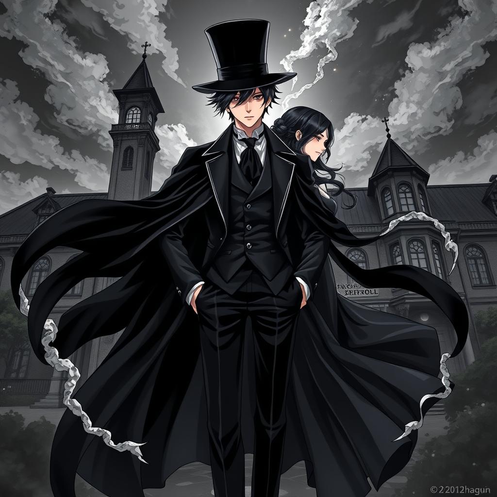 An anime-style book cover for the novel "Magnus The Black Ace 99", influenced by the genres of Arsène Lupin and Magic Kaito