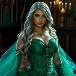 A busty, beautiful, and elegantly poised girl with very large breasts