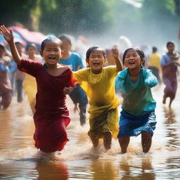 A vibrant photo captures the joyous Myanmar water festival