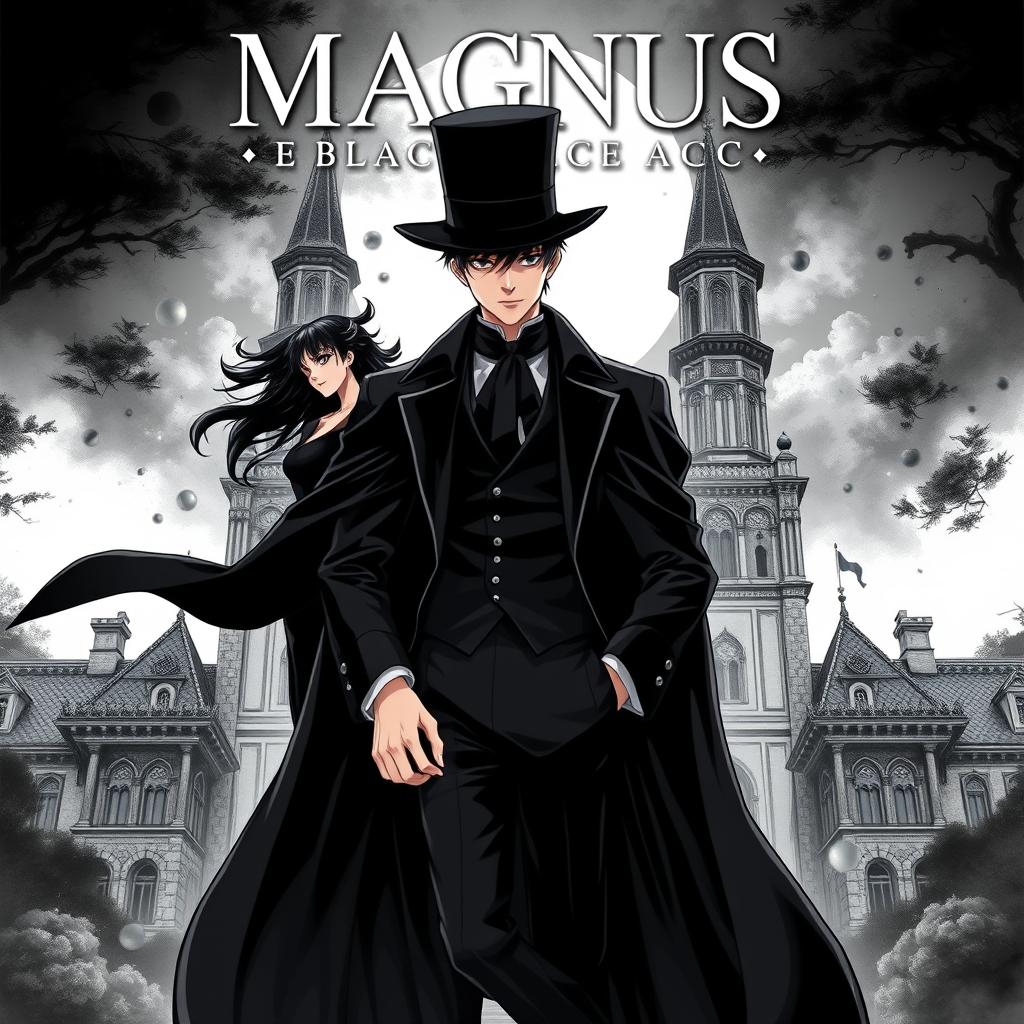 An anime-style book cover for the novel "Magnus The Black Ace 99", inspired by the themes of Arsène Lupin and Magic Kaito