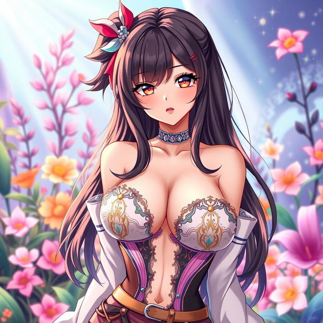 A sexy waifu character in an anime style, featuring enticing features and an alluring expression