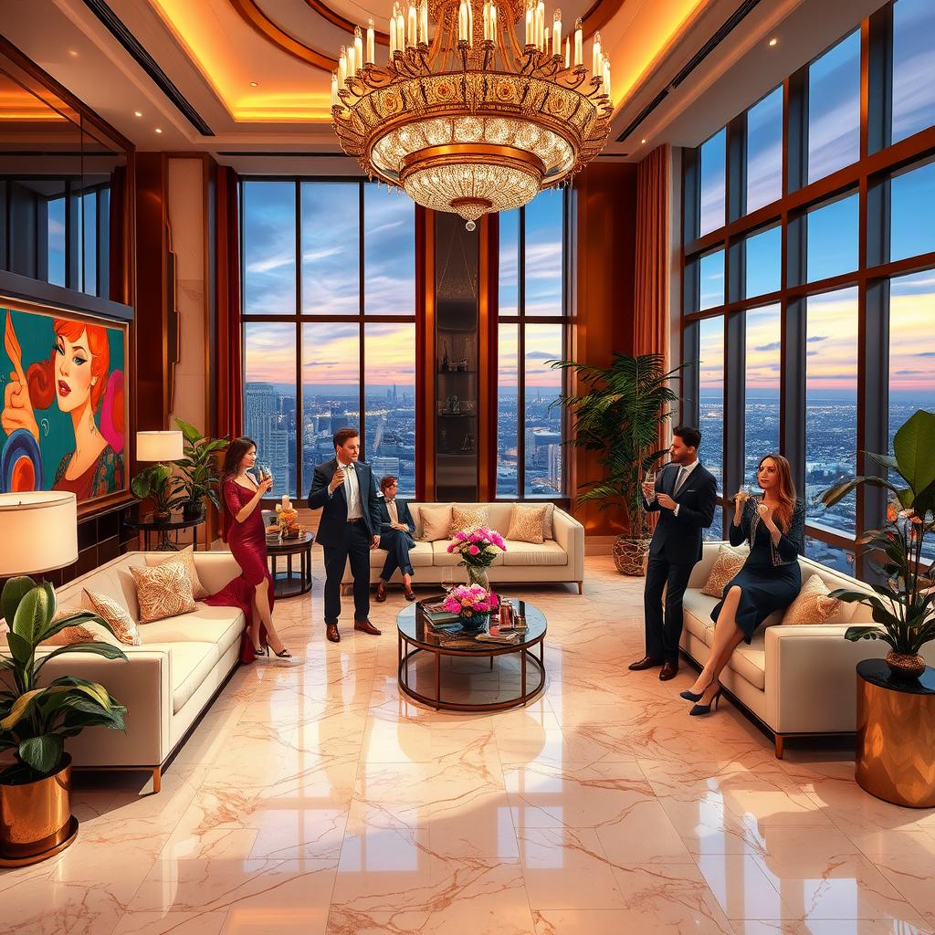 A luxurious lifestyle scene depicting an elegant and opulent living space