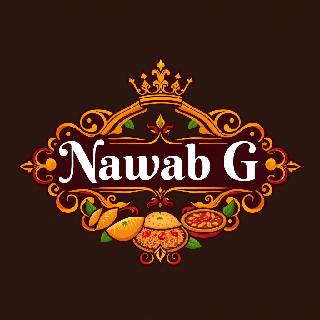A stunning logo design featuring the name "Nawab G" in a regal, elegant font adorned with a crown to signify royalty