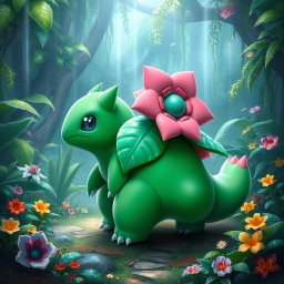 A majestic Venusaur, the iconic Pokémon, standing in a lush, vibrant jungle