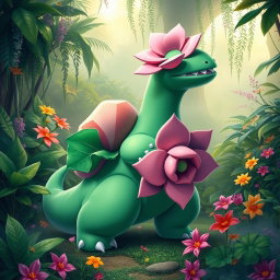 A majestic Venusaur, the iconic Pokémon, standing in a lush, vibrant jungle