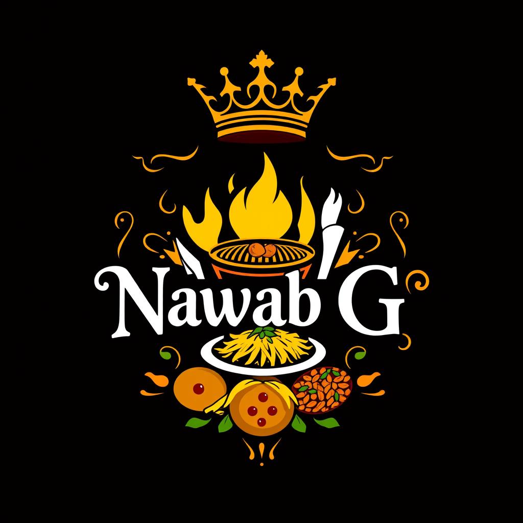 An eye-catching logo design for 'Nawab G' featuring a regal crown at the top, symbolizing royalty