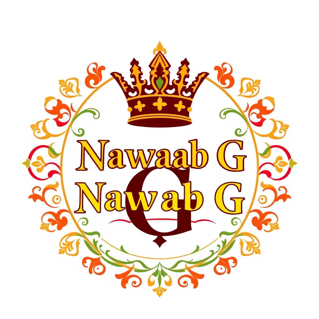 A captivating logo for 'Nawab G' featuring an elegant crown placed prominently above the name, representing royalty and heritage