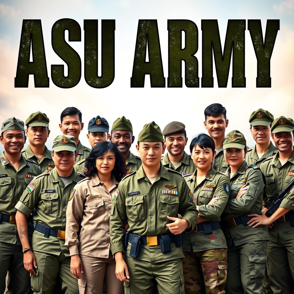 A strong and diverse group of men and women in military uniforms standing together, showcasing unity and strength