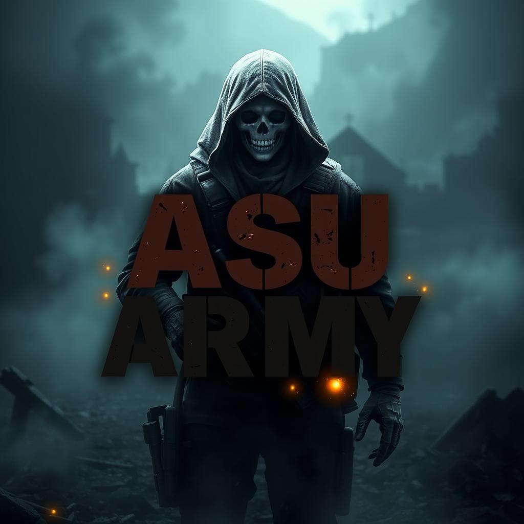 A digitally designed image featuring a spooky, ethereal ghost soldier from the Call of Duty video game series, dressed in tactical gear with a haunting expression