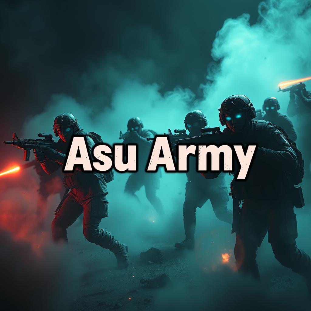 A dynamic and intense scene from a ghostly battlefield inspired by Call of Duty, featuring spectral army soldiers clad in military gear