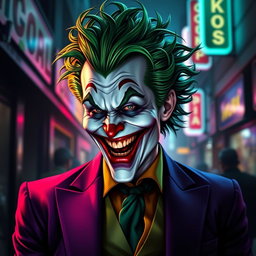A vivid and captivating depiction of the Joker, the iconic villain from DC Comics