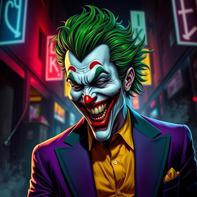 A vivid and captivating depiction of the Joker, the iconic villain from DC Comics