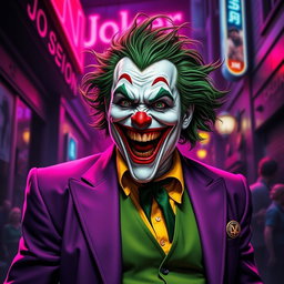 A vivid and captivating depiction of the Joker, the iconic villain from DC Comics