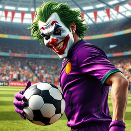 An eye-catching portrayal of the Joker as a soccer player, showcasing his quirky and playful side