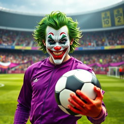 An eye-catching portrayal of the Joker as a soccer player, showcasing his quirky and playful side