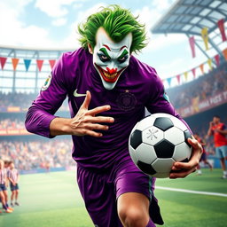 An eye-catching portrayal of the Joker as a soccer player, showcasing his quirky and playful side