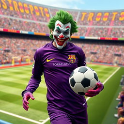 A creative depiction of the Joker character styled as a soccer player, capturing his playful and mischievous personality