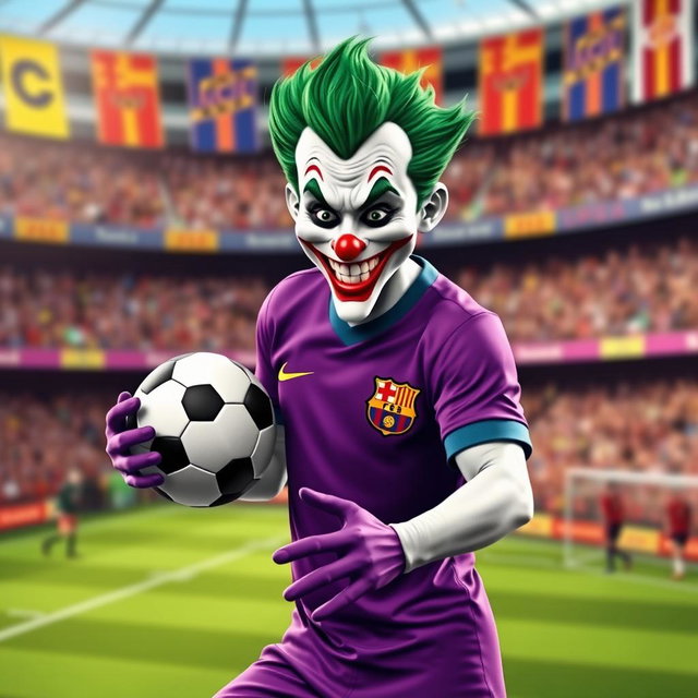 A creative depiction of the Joker character styled as a soccer player, capturing his playful and mischievous personality