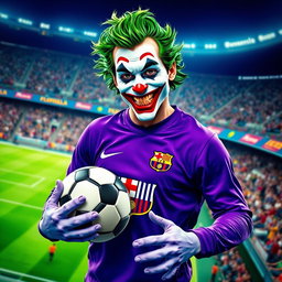 A creative depiction of the Joker character styled as a soccer player, capturing his playful and mischievous personality