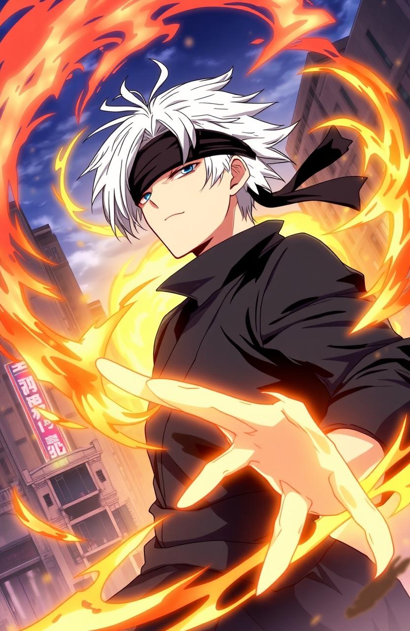 A dynamic illustration of Gojo Satoru, the powerful sorcerer from the anime 'Jujutsu Kaisen'