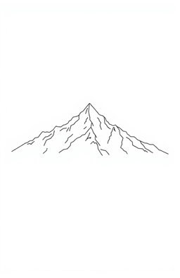 A minimalistic one-line drawing of a majestic mountain range, characterized by its smooth lines and elegant curves, set against a pure white background to emphasize the simplicity and beauty of the design
