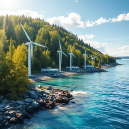 Design a captivating scene featuring a tidal and wave energy installation set against the stunning backdrop of Siberian nature