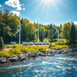 Design a captivating scene featuring a tidal and wave energy installation set against the stunning backdrop of Siberian nature