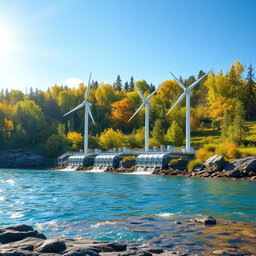 Design a captivating scene featuring a tidal and wave energy installation set against the stunning backdrop of Siberian nature