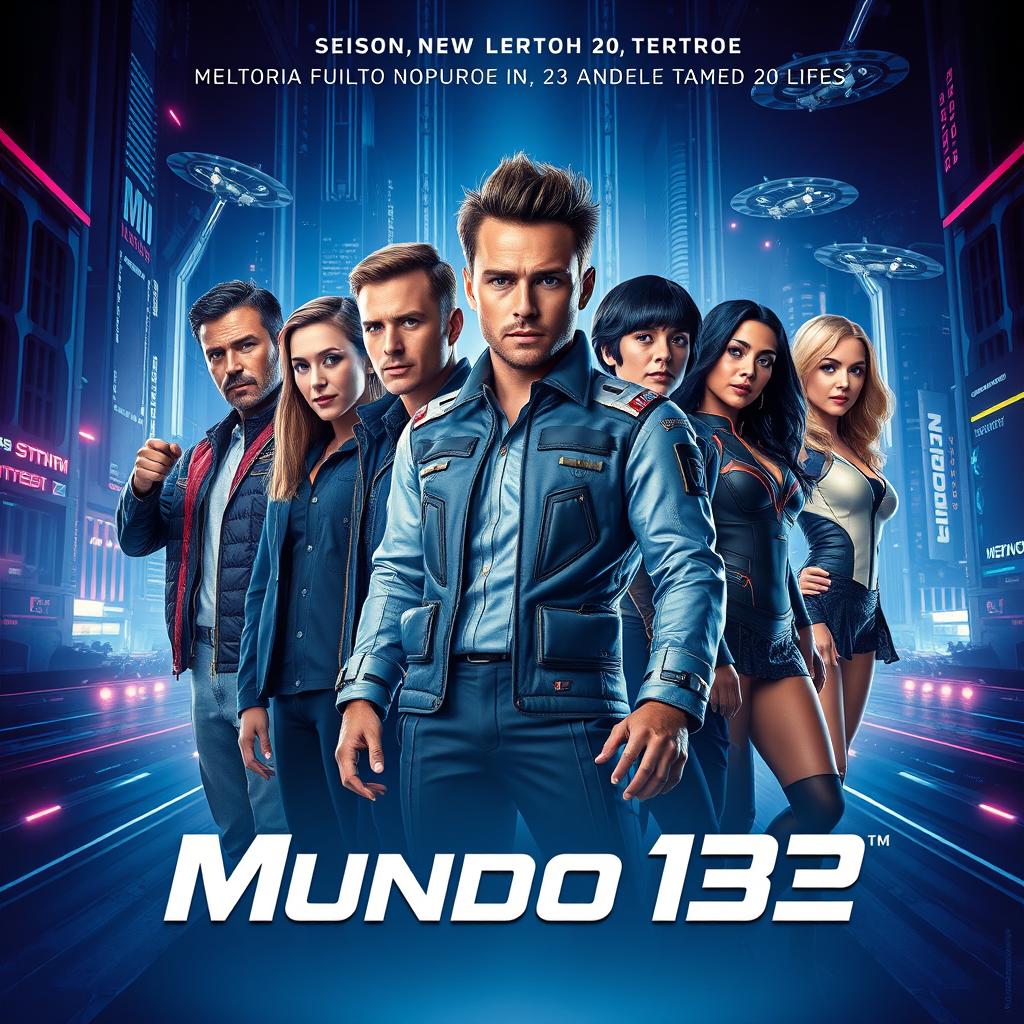 A movie poster titled 'Mundo 132', featuring five men aged between 20 and 33 years and two women aged between 20 and 25 years