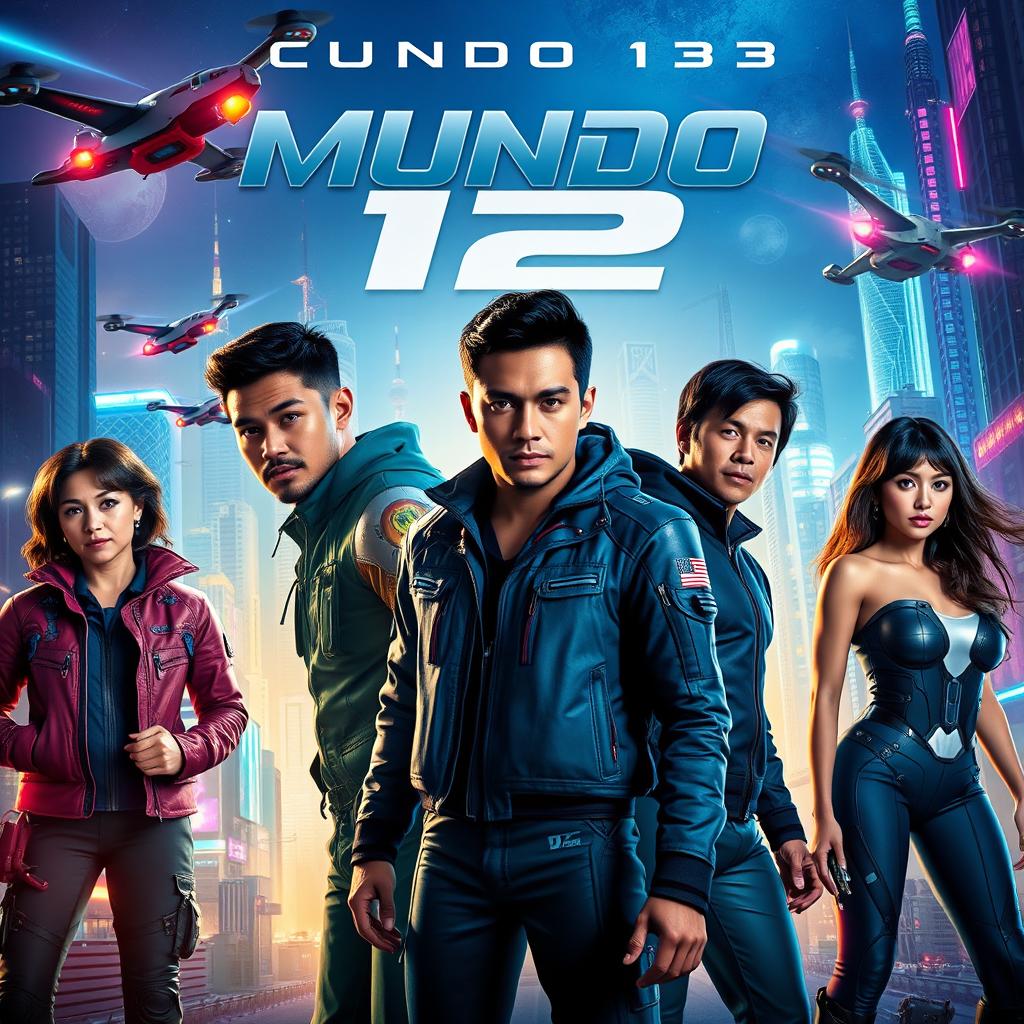 A movie poster depicting a futuristic world titled 'Mundo 132'