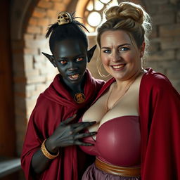 In a medieval brothel room illuminated by daylight, a captivating scene unfolds featuring a young African woman, petite, undernourished, and 19 years old