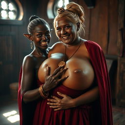 In a medieval brothel room bathed in daylight, a striking scene unfolds featuring a young African woman, petite and undernourished at 19 years old