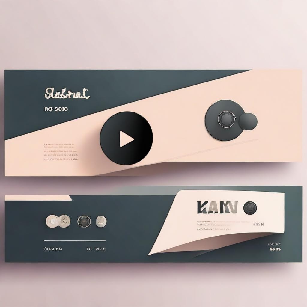 Design a sophisticated and attractive YouTube banner with muted colors, incorporating elements related to video creation, such as a play button and film reel.