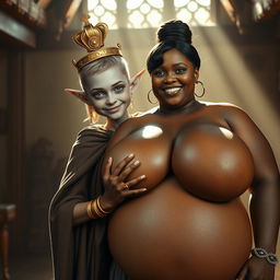 In a sunlit medieval bordello room, a captivating scene emerges featuring two distinct characters