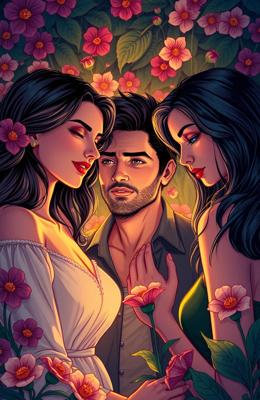 A captivating and dramatic illustration depicting a complex love story involving infidelity