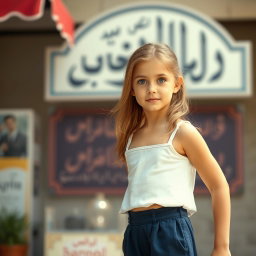 A young girl with light brown hair and big round eyes, standing at 162 cm, showcasing a tiny athletic body