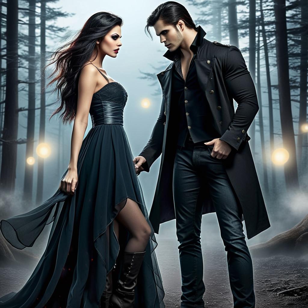 Enchanting Gothic Romance: Vampire Couple in the Forest