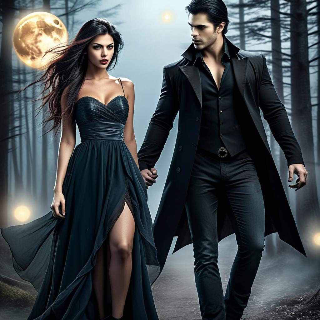 Enchanted Gothic Romance: A Vampire Couple Under the Moonlight