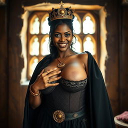 In a daylight-lit medieval brothel room, a captivating scene unfolds featuring a very short, malnourished young blonde woman, 20 years old, with fair skin and striking blue eyes