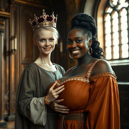 In a brightly lit medieval palace room, the atmosphere is filled with a strange allure