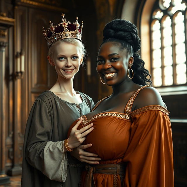 In a brightly lit medieval palace room, the atmosphere is filled with a strange allure