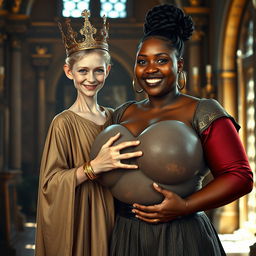 In a brightly lit medieval palace room, the atmosphere is filled with a strange allure