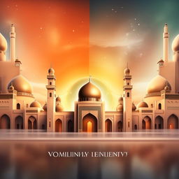 Design a YouTube banner for the channel 'Islamic Brothers 96', incorporating elements of Islamic culture and unity in soothing, friendly colors.