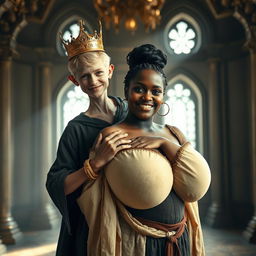 In a brightly lit medieval palace room, the atmosphere is filled with a strange allure