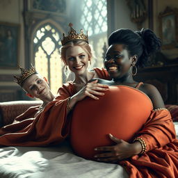 In a sunlit medieval palace bedroom, the scene captures a fascinating dynamic between two women