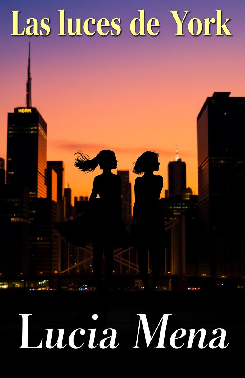 Two shadows of two women, one slightly taller than the other, set against the vibrant backdrop of New York City