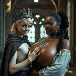 Inside a medieval palace during daylight, showcasing an intriguing scene