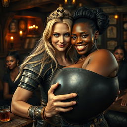 In a lively medieval tavern, filled with voluptuous black prostitutes, the ambiance is rich and inviting