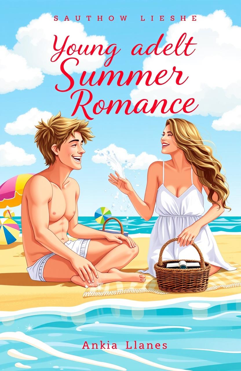 A charming and vibrant book cover depicting a young adult summer romance